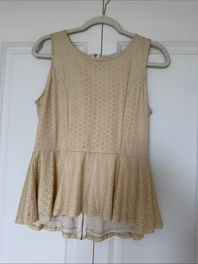 Romeo & Juliet Couture Beige Eyelet Peplum Tank